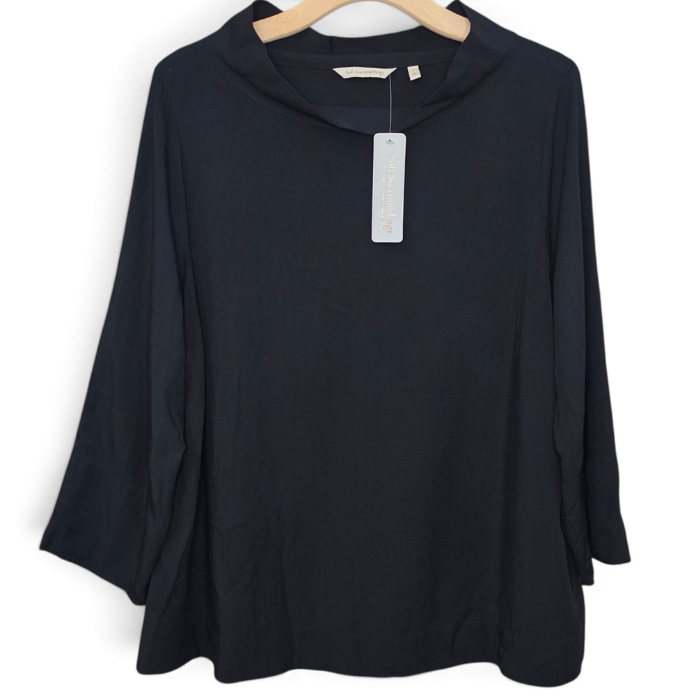 NWT Soft Surroundings Top Womens L Large Black Funnel Mock Neck Tunic Blouse
